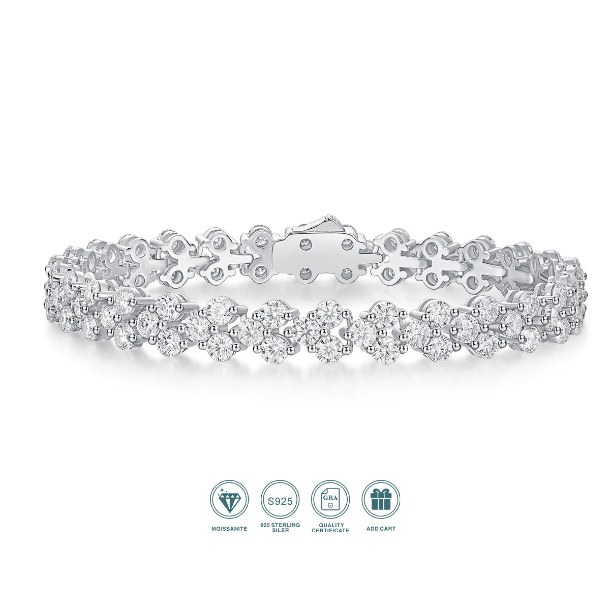 JIUZUAN Moissanite Flower Tennis Bracelet 925 Sterling Silver 18K Gold Plated Elegant Gift for Birthday Holiday Women