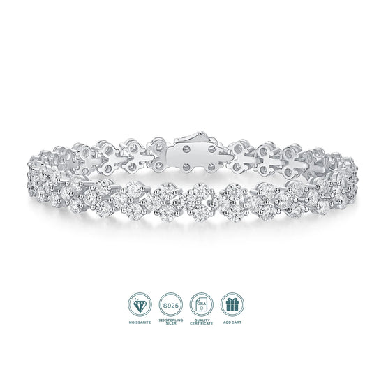 JIUZUAN Moissanite Flower Tennis Bracelet 925 Sterling Silver 18K Gold Plated Elegant Gift for Birthday Holiday Women