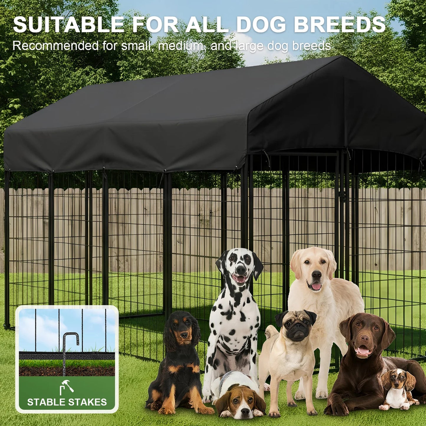 Outdoor Secure Wire House Pet Crate Kennel Anti-Rust Heavy Duty Welded Wire Steel Metal Dog Waterproof Tarpaulin Playpen Fence