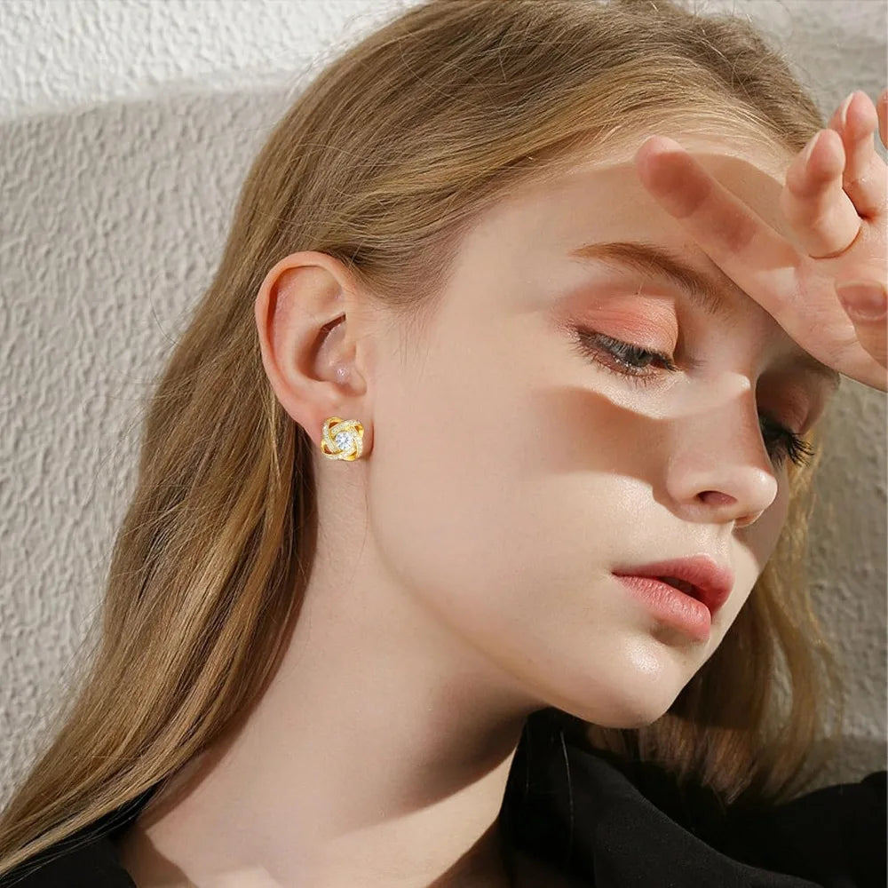 MOOSEA Moissanite Love Knot Earrings for Women, 1ct D Color VVS1 Clarity Lab Created Moissanite Earrings 925 Sterling Silver Stu