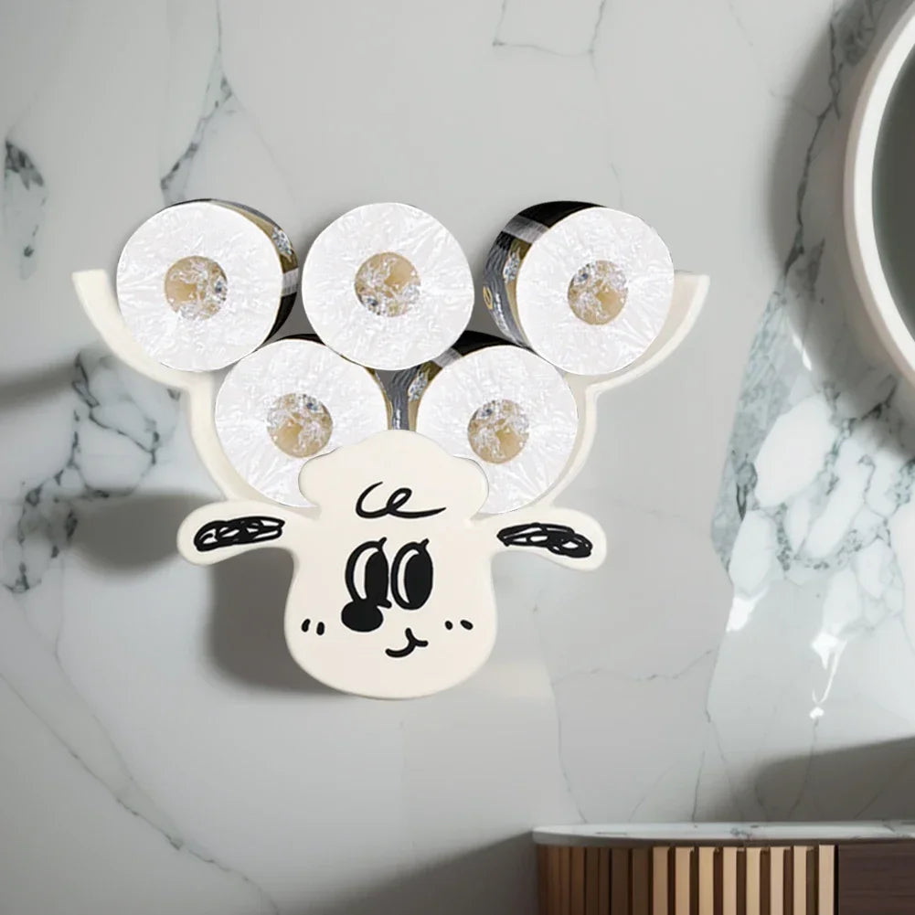 Wall Mounted Paper Storage & Organizer Sheep Toilet Paper Holder Shelves Funny Animal Toilet Paper Storage for Bathrooms Kitchen