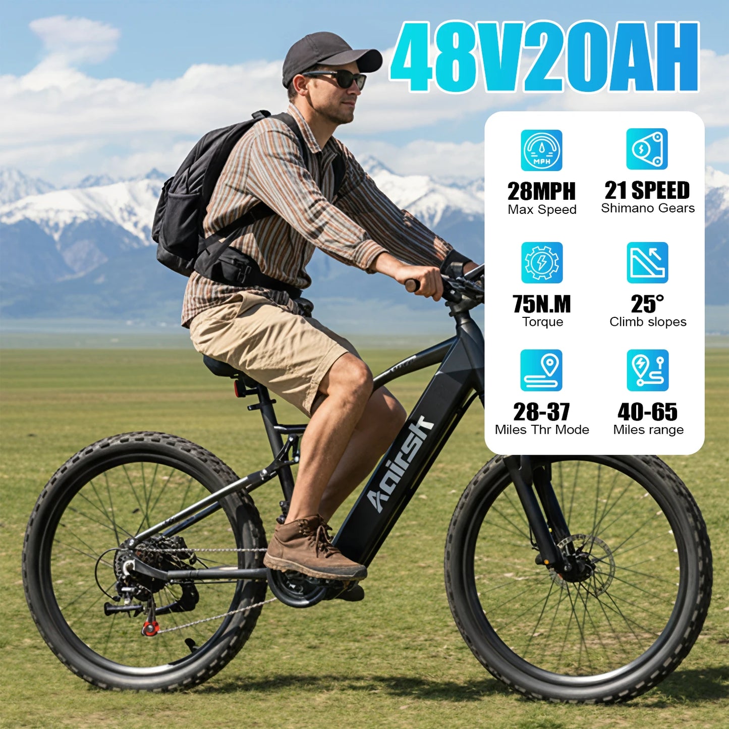 Adults Electric Bicycle, 26" Electric Mountain Dirt Bike 1500W Peak Motor Ebike 28Mph 20AH Electric E Bike for Adults