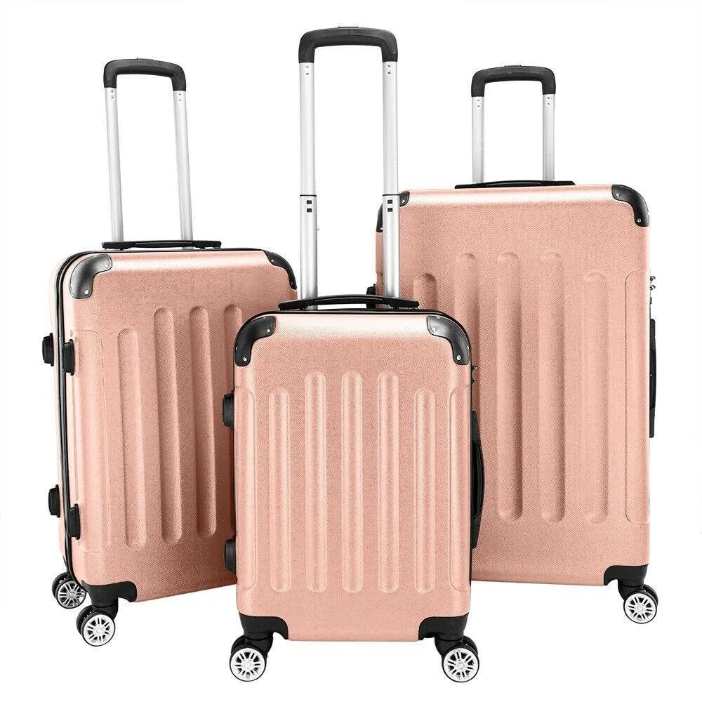 3 Piece Hardshell 20" 24" 28" Suitcase Set with Spinner Wheels Luggage Rose Gold