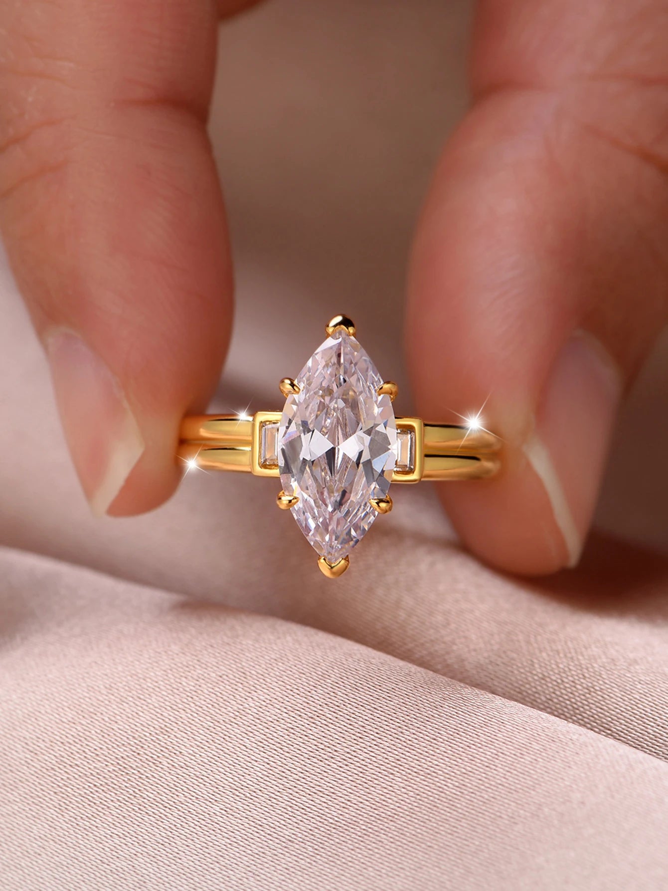 S925 Sterling Silver 3CT Marquise Moissanite Ring Set Fine Jewelry Gold-plated 18k Suitable for Birthday Gifts