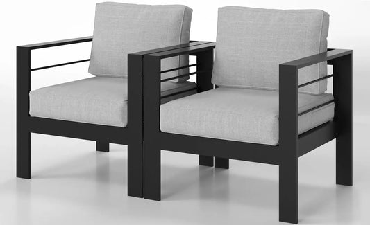 Aluminum Outdoor 2 Pcs Sofa Patio Couch AllWeather Metal Outdoor Couch with 5" Thick and Soft Cushion Deep Seating Patio Sofa fo