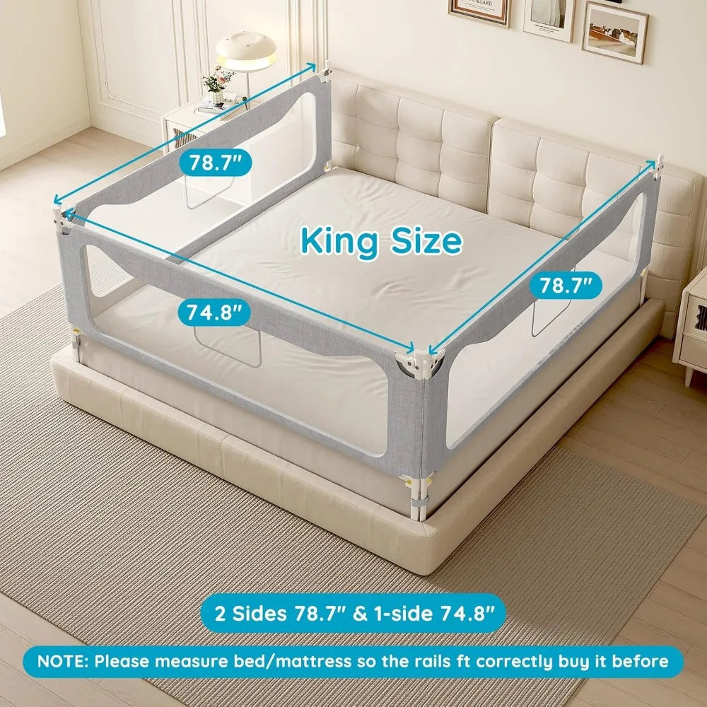 3-Sided Tall Adjustable Child Safety Bed Rail for King Size Beds