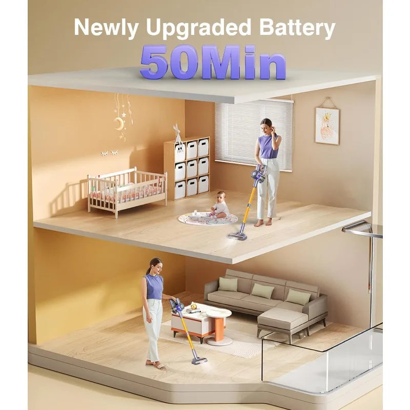 Cordless Vacuum Cleaner,450W 40Kpa Powerful Stick Vacuum,Up to 50Mins Rechargeable Battery,Vacuum Cleaners Anti-Tangled Handheld