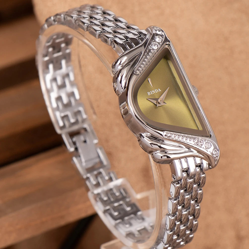 Binda Women’s Quartz Wristwatch – Silver Case, Blue Minimalist Dial, 30M Water Resistant, Elegant Gift Set with Box & Strap Adju