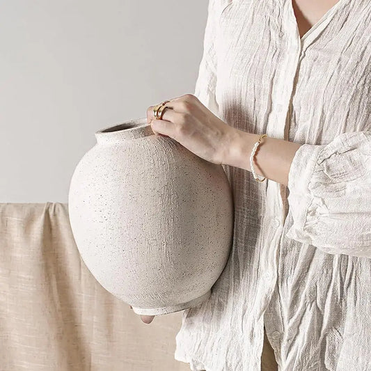 Large White Ceramic Vase - 9.8 Inch Rustic Farmhouse Vase for Home Decor, Minimalist Tall Vases for Living Room, Table, Bathroom