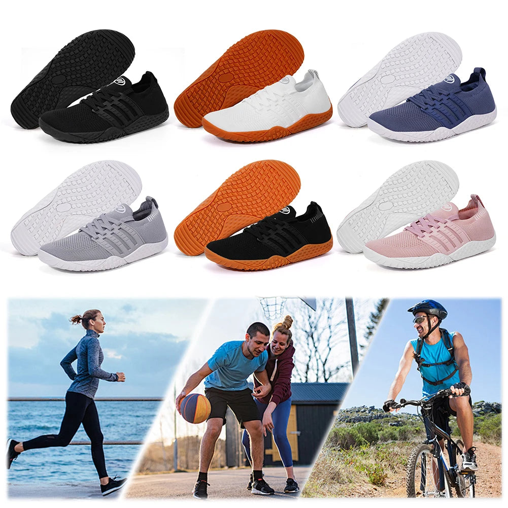 Unisex Wide Barefoot Shoes Breathable Wide Toe Cross Trainer Lightweight Trekking Shoes Mesh Running Sneakers for Outdoor Sports