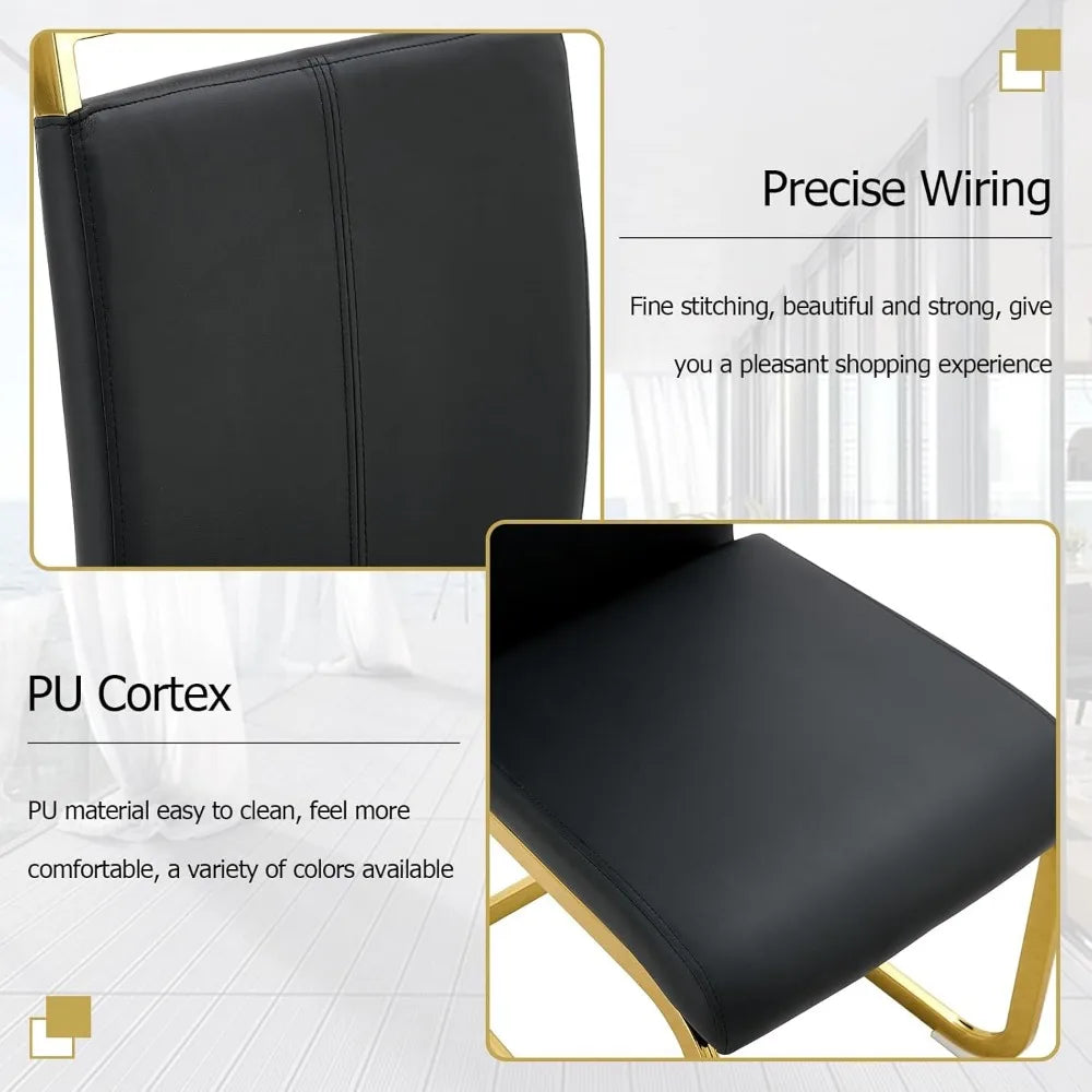 Gold 55 Dining Table Set for 4 with Black Leatherette Chairs and Black Wood Top