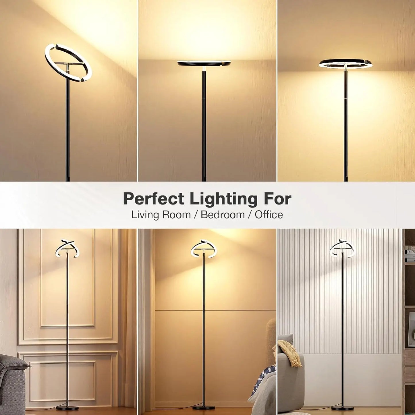 Rotatable LED Floor Lamp, 70' Tall, Touch & Remote Control, Dimmable Torchiere for Living Room, Bedroom, Office