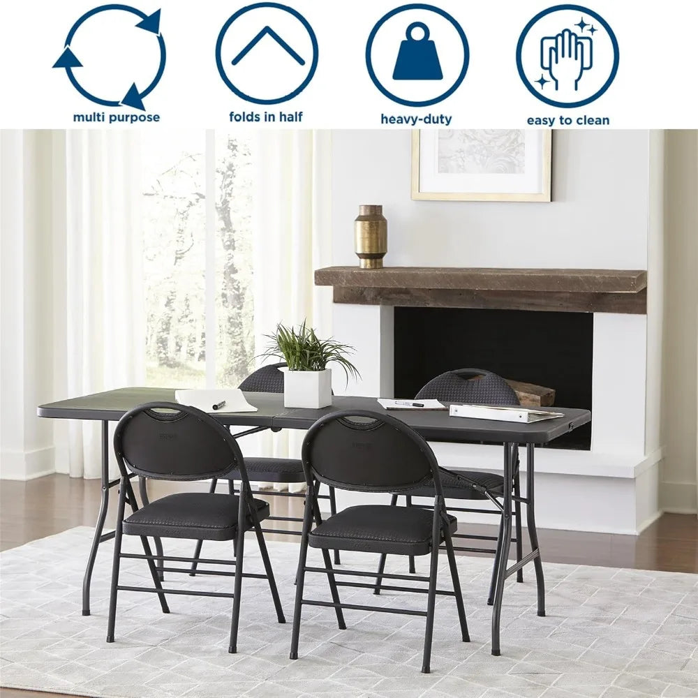 COSCO 6-Foot Black Molded Folding Banquet Table with Handle
