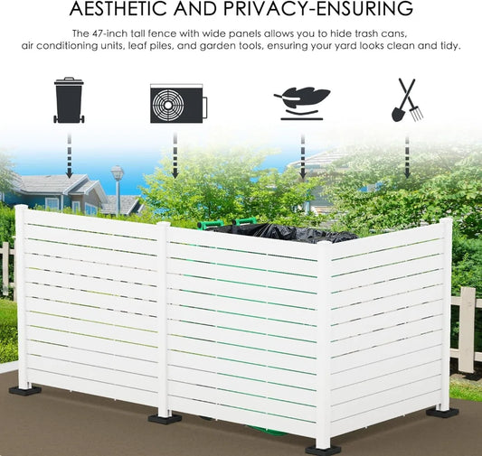 50" W x 48" H Outdoor Privacy Equipment Enclosure, Trash Can Screens Fence Kit for Outside Backyard Patio (White/black3 Panels)
