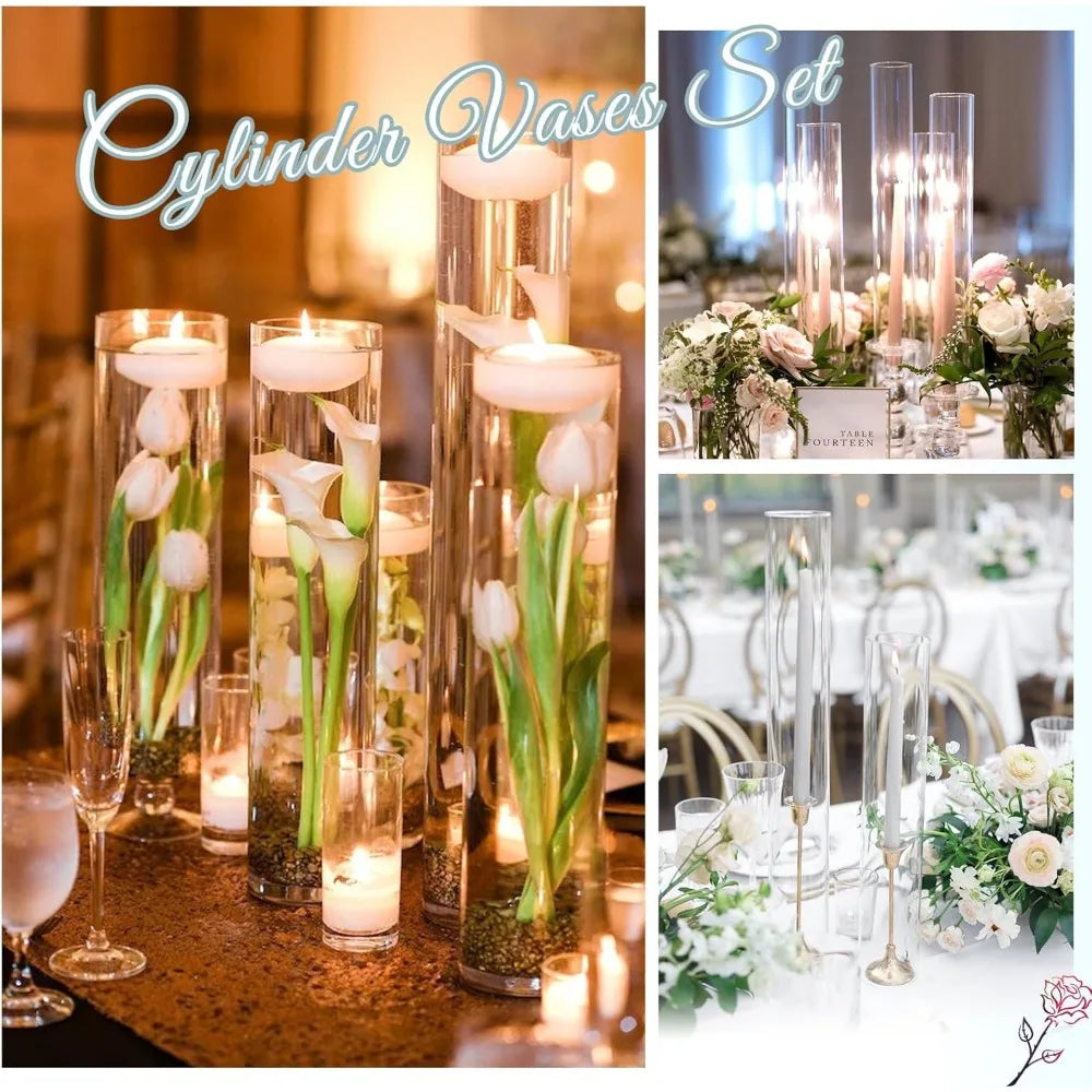 Set of 12 16 Clear Glass Cylinder Vases for Centerpieces, Floating Candles, Wedding Decorations