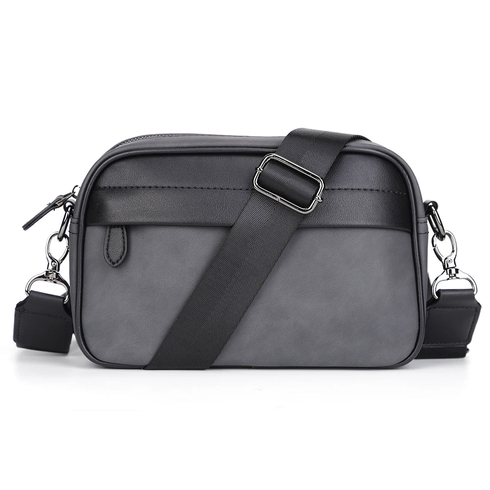 Leather Fashion Crossbody Bag Classic Pattern Casual Business Men Shoulder Crossbody Bag Wide Strap Small Square Male Sling Bags