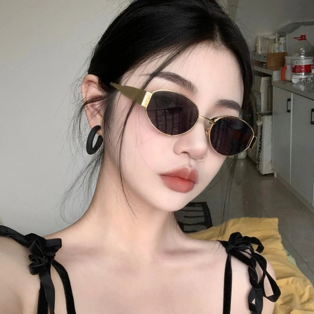 Classic Vintage Oval Sunglasses New Elliptical Frame Metal Frame Personalized Sunglasses Outdoor Shades Uv400 Trendy Fancy Gift