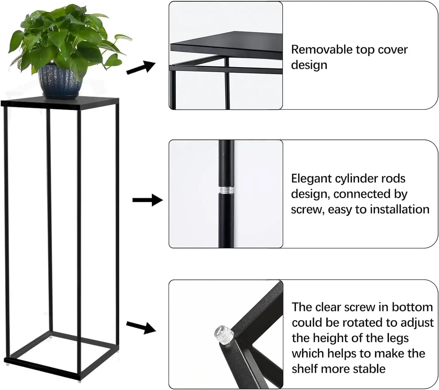 3Pcs Black Wedding Flower Vase  Metal Plant Shelf for Flower Display Corner Planter Pot Rack for Living Room Patio Decor