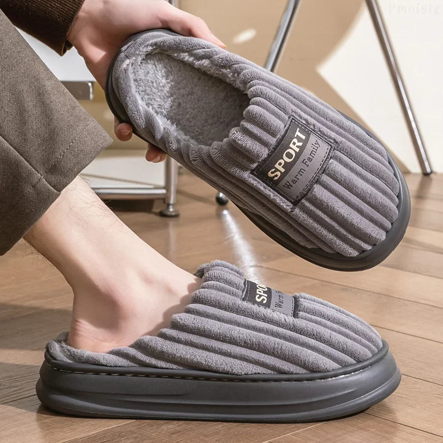 House Slippers For Men Furry Cozy Memory Foam Round Toe Couple Shoes Warm Winter Soft Plush Slippers