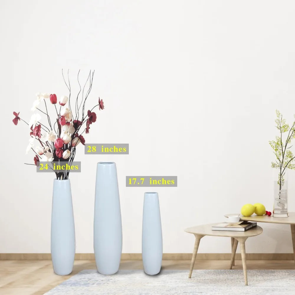 Large Decorative White Ceramic Floor Vase 24 Inches Tall for Flower Arrangements, Table Centerpieces, and Home Living Room Decor