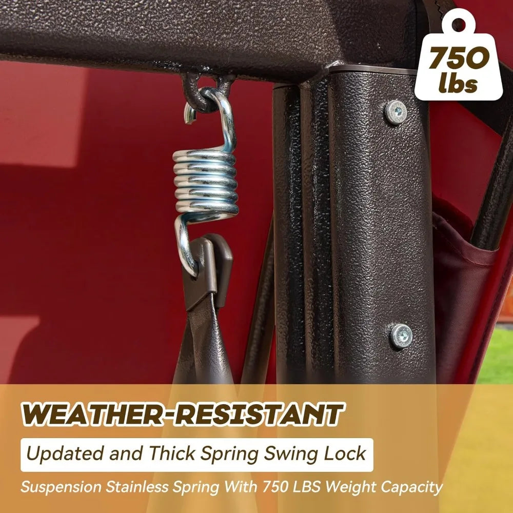 3 in 1 Outdoor Porch Swing with Adjustable Canopy, 3 Seat Outdoor Swing for Adults, Patio Swing Chair with Thickened Cushions