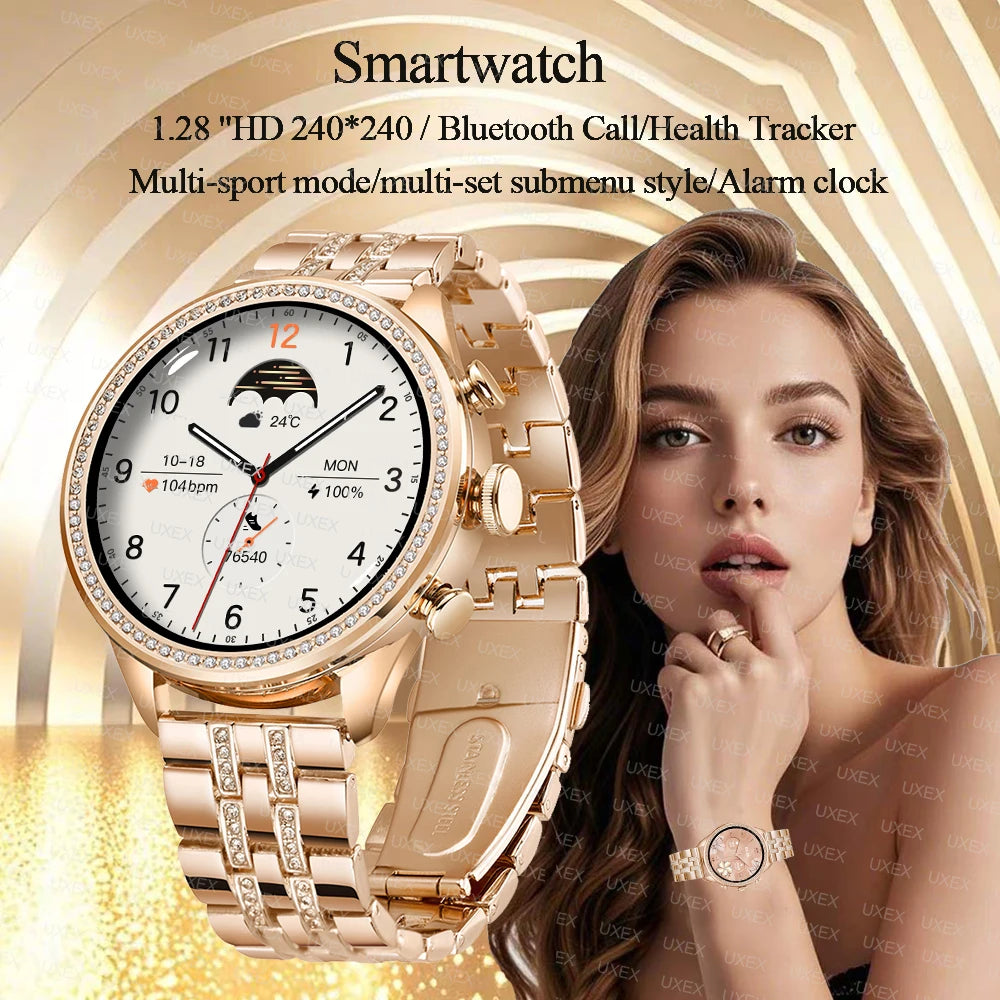 Fashion Luxury Gold Women Smart Watches Valentine's Gift Diamond Bracelet Bluetooth Call Notification Reminder Smartwatch Ladies