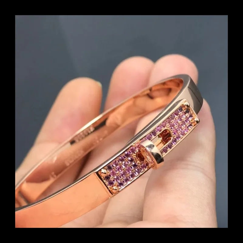High Version Sterling Silver Kelly Pig Nose Full Diamond Bracelet Swing Button Gypsy Lock Rose Gold 18k Couple
