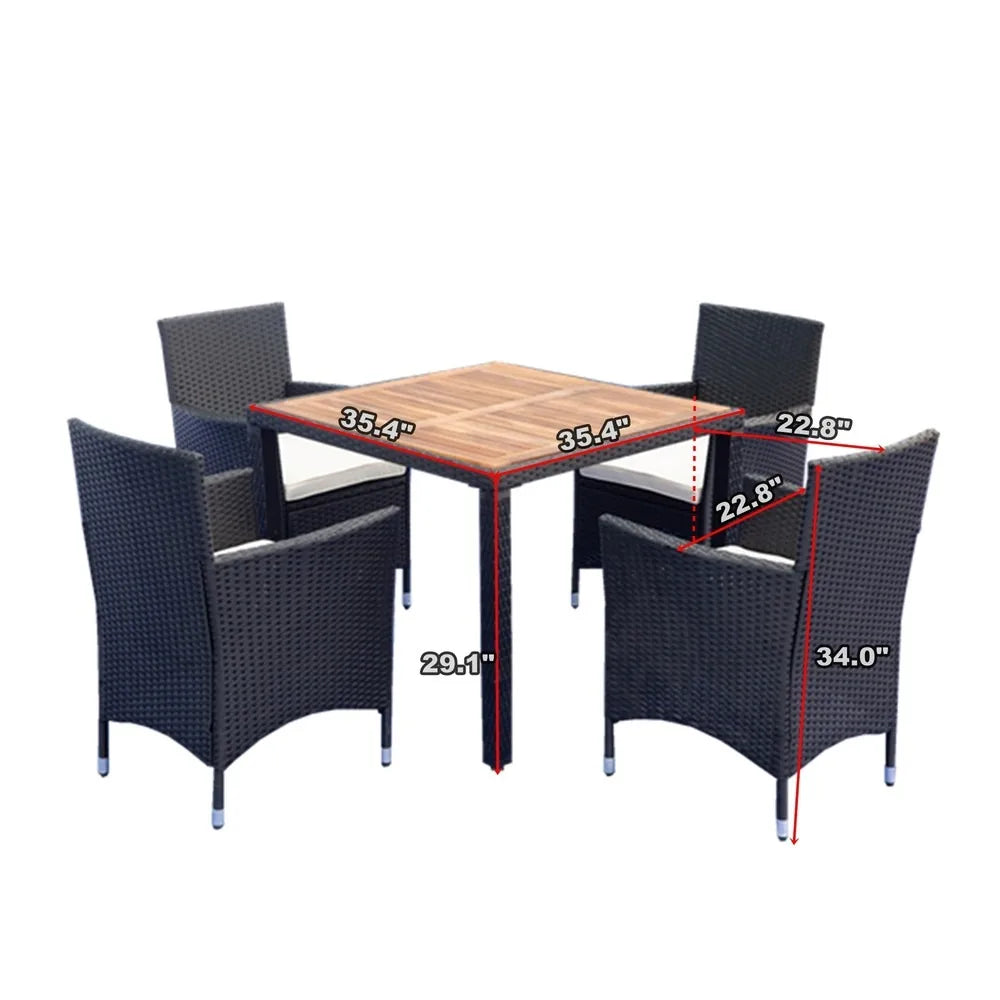 5 Pieces Patio Dining Set, Wicker Dining Table & Chairs Set for 4 with Cushions