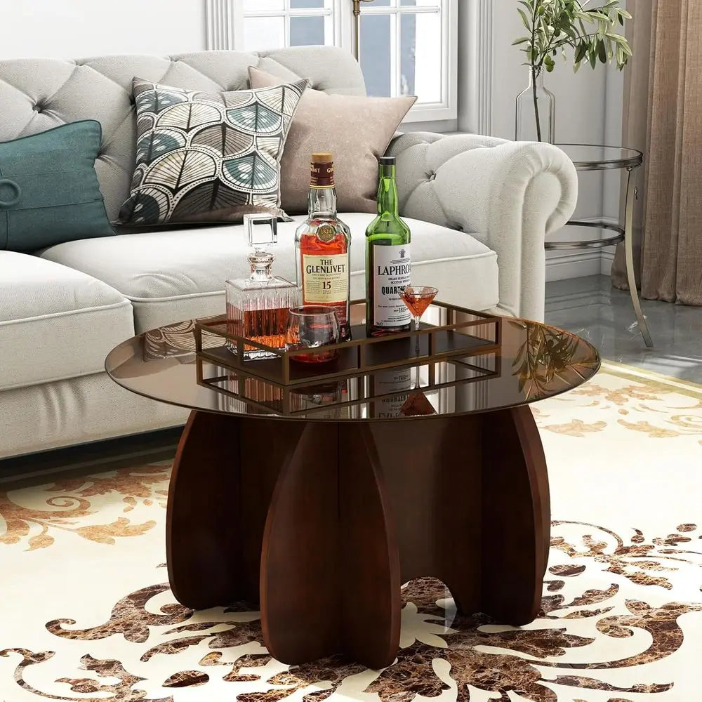 Expandable Modern Brown Glass Coffee Table for Small Living Spaces - Unique Accent Furniture for Home