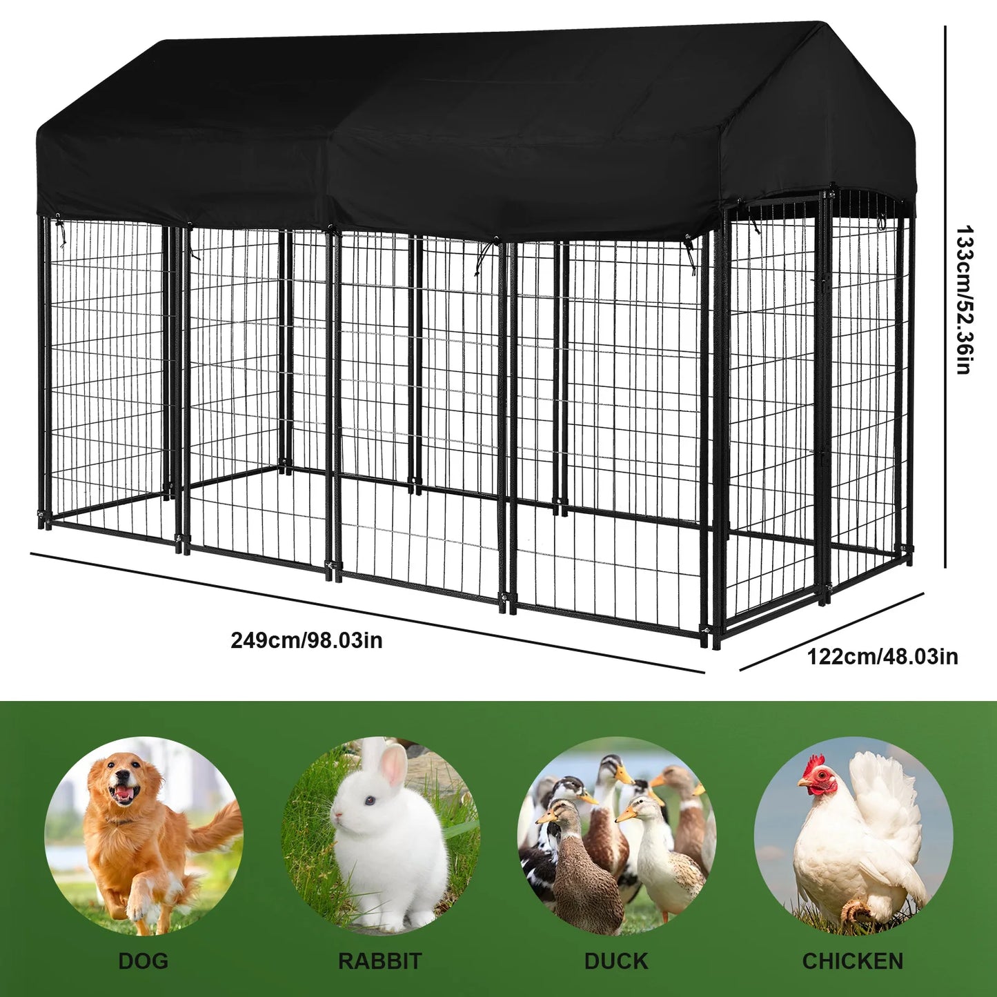 Outdoor Secure Wire House Pet Crate Kennel Anti-Rust Heavy Duty Welded Wire Steel Metal Dog Waterproof Tarpaulin Playpen Fence