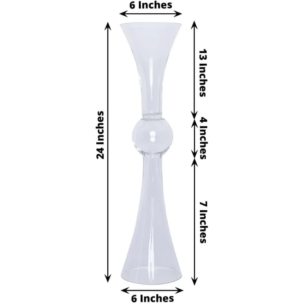 4 Pack | 24 Tall Clear Reversible Latour Trumpet Glass Vases for Wedding Decoration