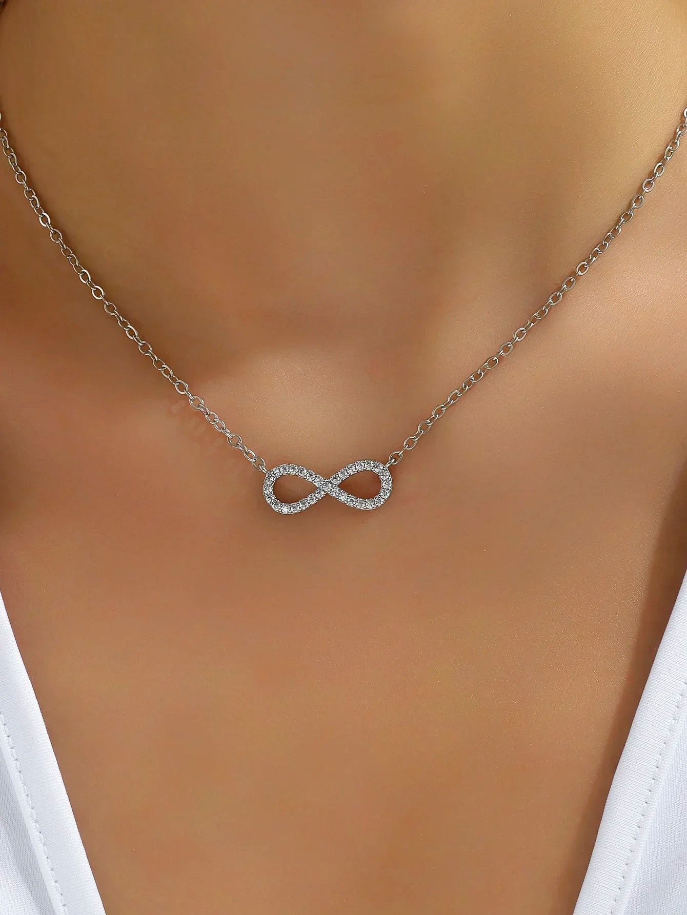 Fashion Simple Stainless Steel Infinity Pendant Necklace for Women Classic Lucky Zircon Love You Forever Jewelry Birthday Gift