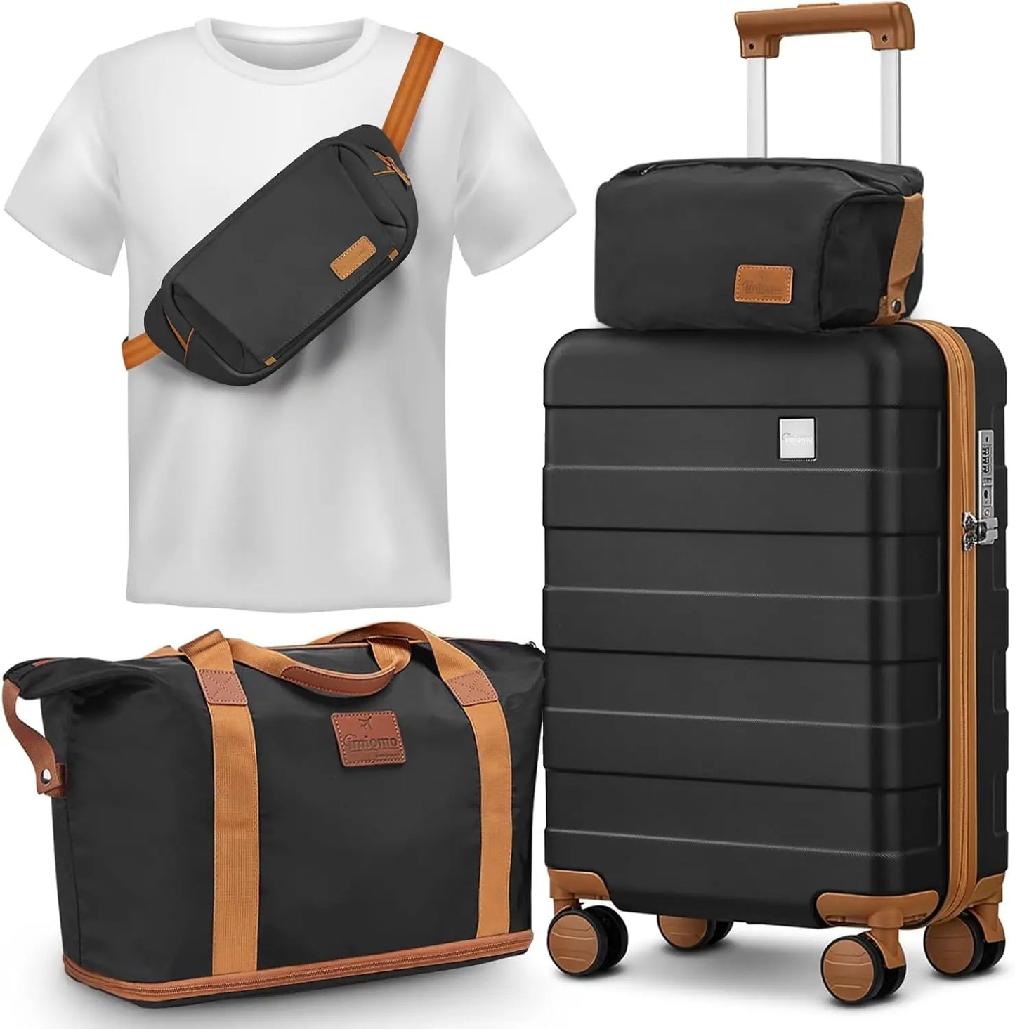 imiomo Travel Luggage Sets, Hard Shell Lightweight Carry on Suitcase with Travel Bag, TSA Lock, Durable Silent Spinner Wheels