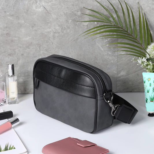Leather Fashion Crossbody Bag Classic Pattern Casual Business Men Shoulder Crossbody Bag Wide Strap Small Square Male Sling Bags