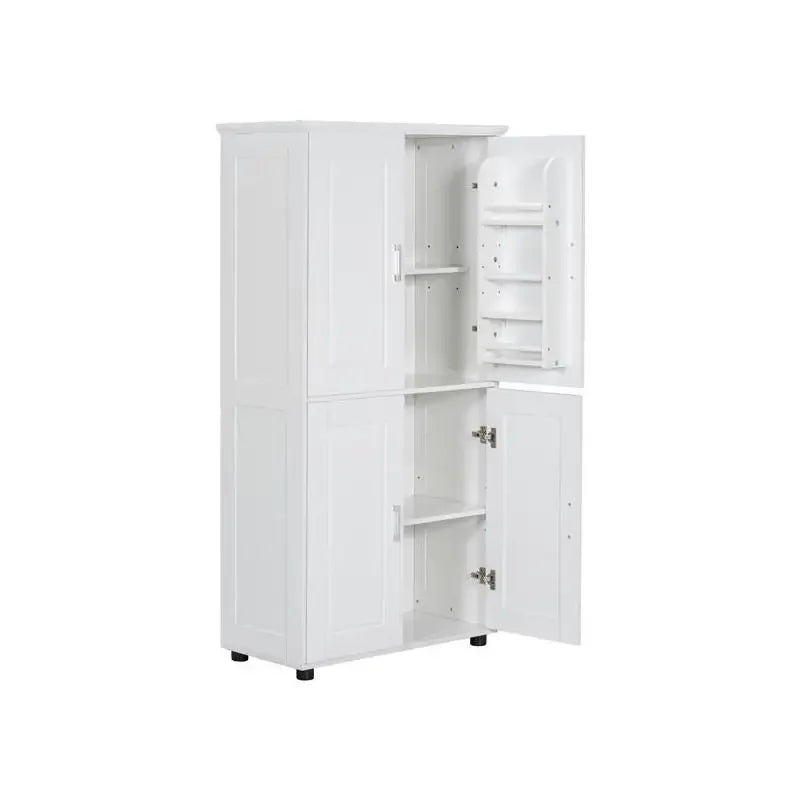 Tall and Wide Bathroom Floor Storage Cabinet, Bathroom Storage Unit, Freestanding Cabinet with 4 Doors, Adjustable Shelves, Whit
