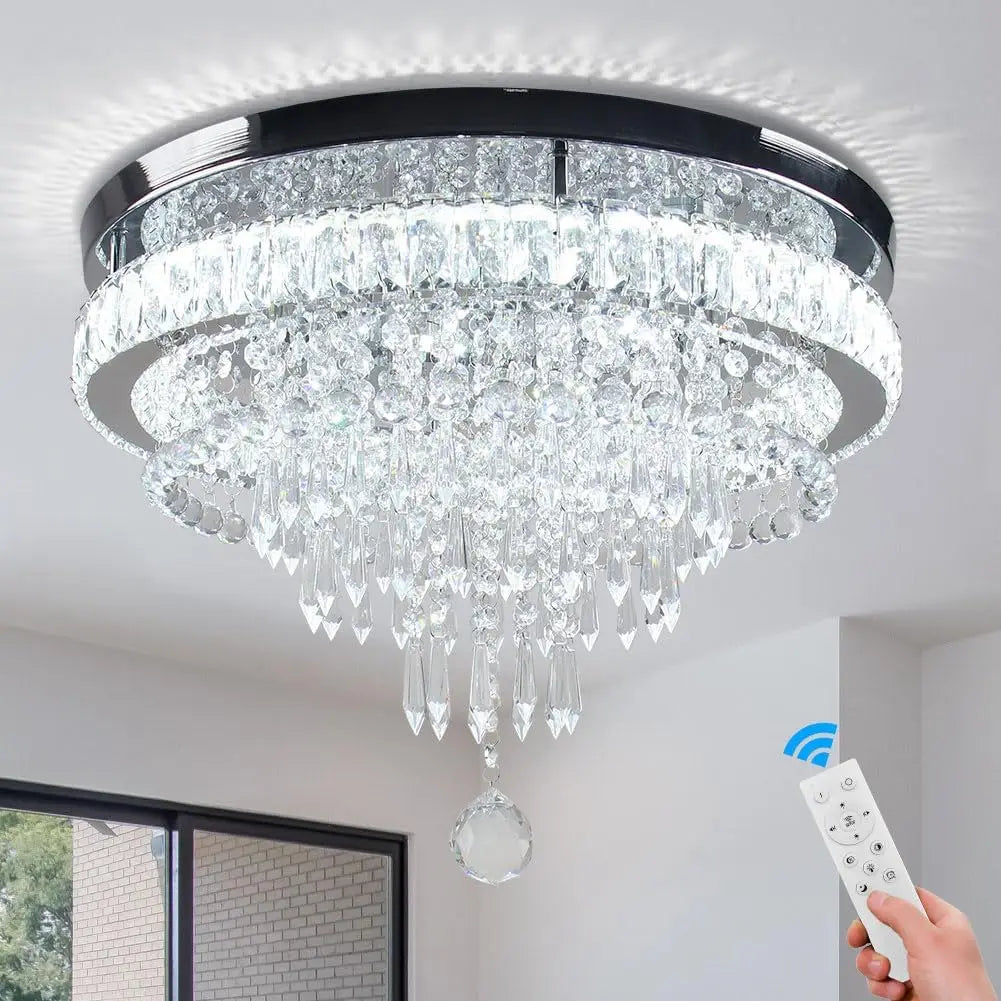 FRIXCHUR 19.7'' Crystal Chandelier Ceiling Light Living Room Modern Bedroom Chandeliers LED Flush Mount Light Fixture for Kitche