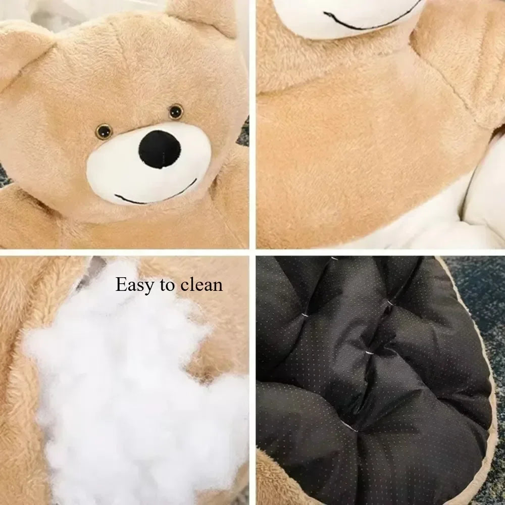 Semi Enclosed Bear Pet Dog Bed Comfortable and Warm Teddy Bear Style Winter Pet Bed Super Soft and Simple Teddy Bear Plush Bed