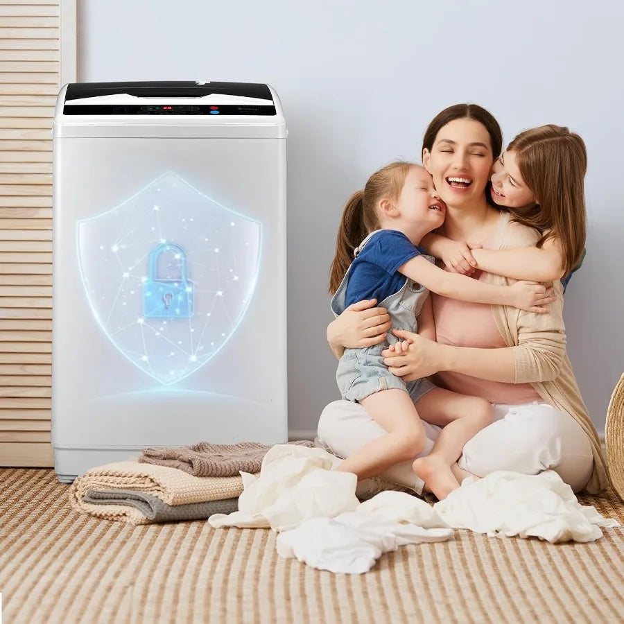 25LBS Portable FullAutomatic Washing Machine with Stainless Steel Drum 10 Wash Programs Compact Washer and Spin Dryer Combo Fea