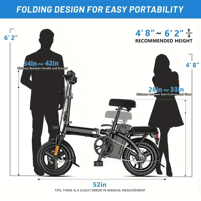 14'' Adult 400W Peak Motor Folding Electric Mountain E Bike Electric Bicycle 19.5Mph 20.5Miles 10.3AH Electric EBike for Adults