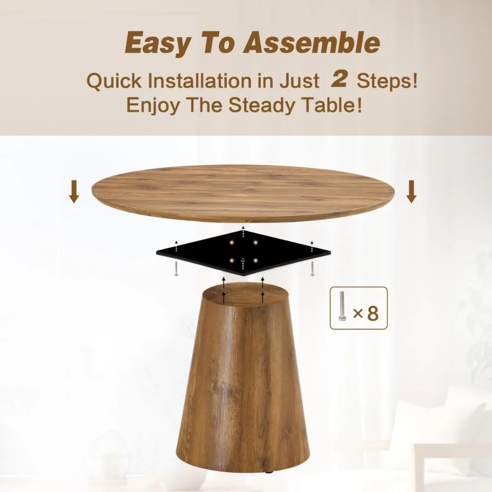 Round Dining Table Set for 6, 45 Inch Round Dining Table with Cushioned Chairs, Brown Kitchen Table and Chair Set for Living Roo