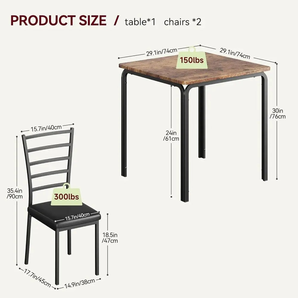 Modern Square Dining Table Set for 2, Small Space Kitchen Dinette, Vintage Breakfast Room Furniture