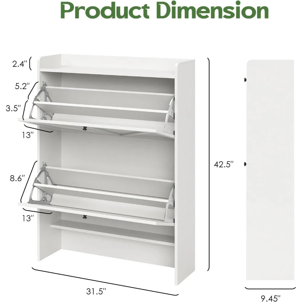 Shoe Storage Cabinet for Entryway, Shoe Rack Cabinet for Front Door Entrance,Farmhouse Narrow Shoe Organizer with 2 Flip Drawers