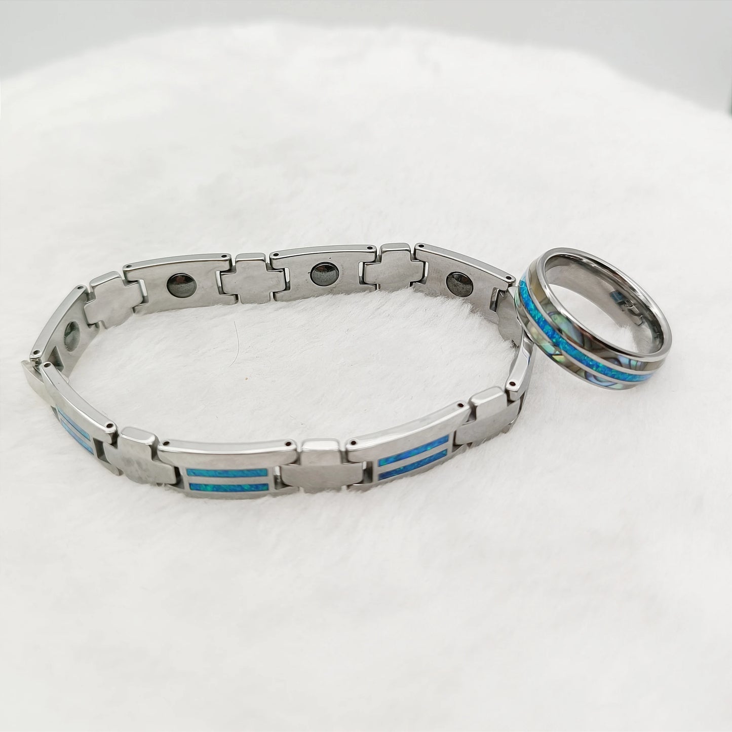 Natural Blue Opal Fashion Jewelry Beautiful Wedding Bands Finger Rings For Men And Women Tungsten Carbide Bracelets Jewelry Sets