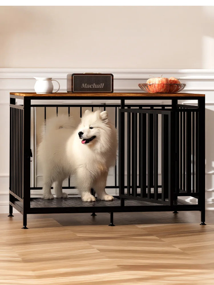 Tc-Gm05 Indoor Pet House for Home Use, Dog Cage, Cat Nest, Large and Medium-Sized Dog Enclosure, Cat Nest, Cat Cage Villa, Steel and Wood Structure, Space-Saving, Breathable, North American Style, Co-Living for Humans and Pet