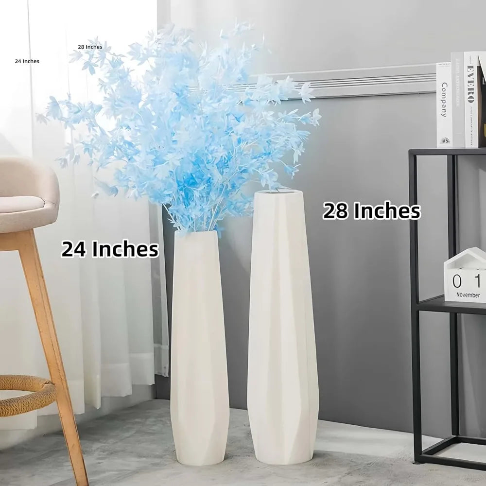 Large White Ceramic Floor Vase - 24 Tall Modern Decorative Vase for Living Room, Home, Office, Bedroom - Flower Vase Accent Piec