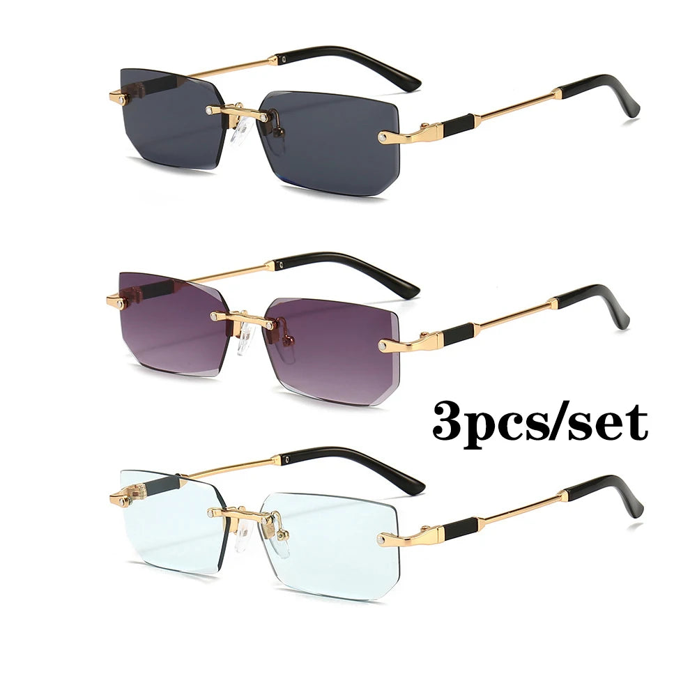 Fashion Rimless Rectangle Sunglasses Popular Women Men Shades Small Square Sun Glasses For Female Male Summer Traveling Oculos