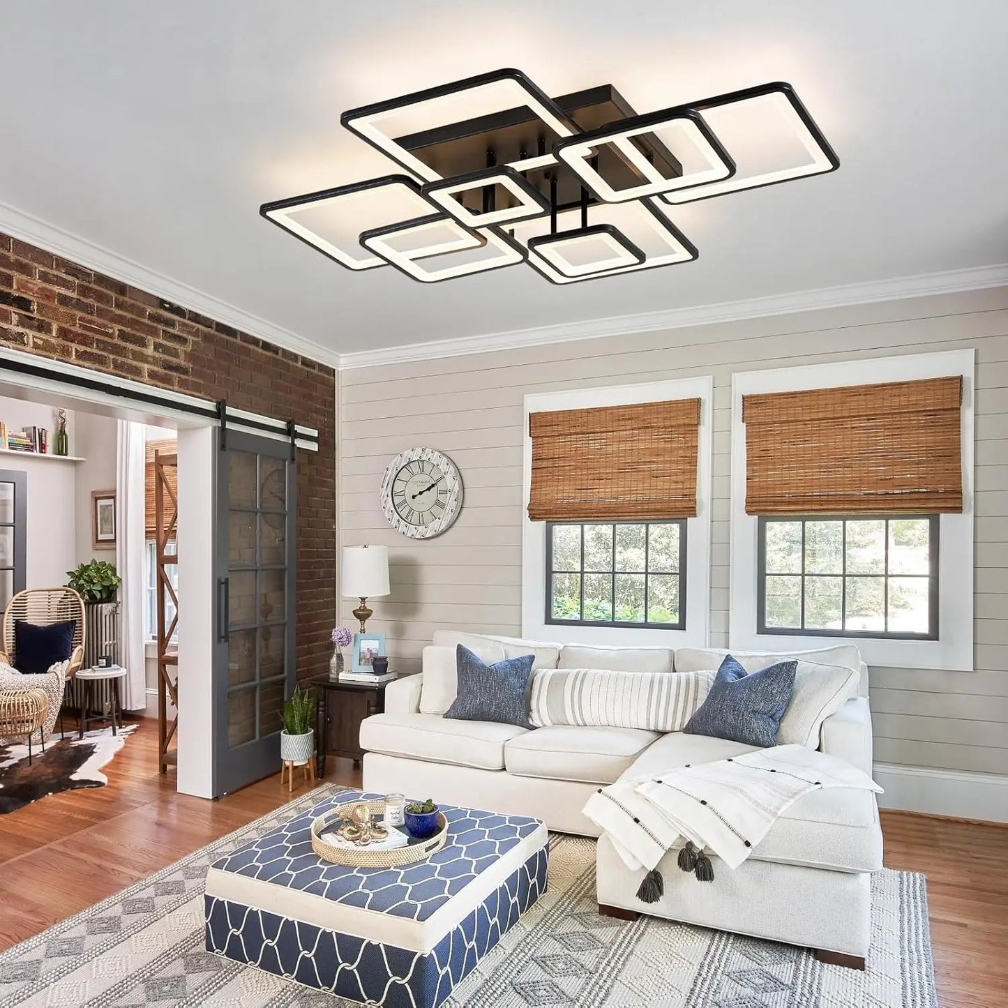 Modern LED Ceiling Light, Dimmable LED Chandelier Black Flush Mount Ceiling Lights, Remote Control Acrylic Ring Ceiling Lamp Fix