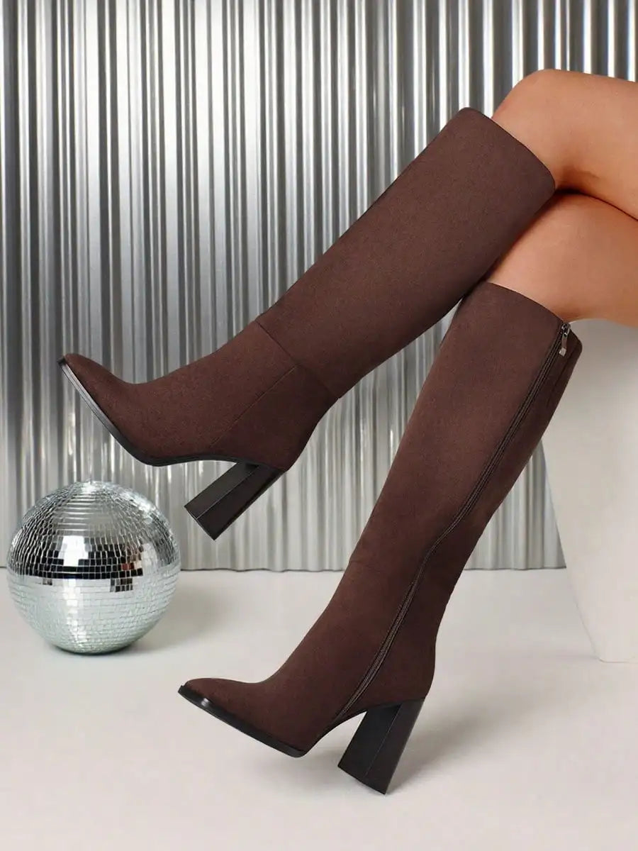 Women's Knee High Boots Elegant Fashion Square Toe Chunkyblock High Heels Side Zip Dress Party Comfort Minimalist Long Boots