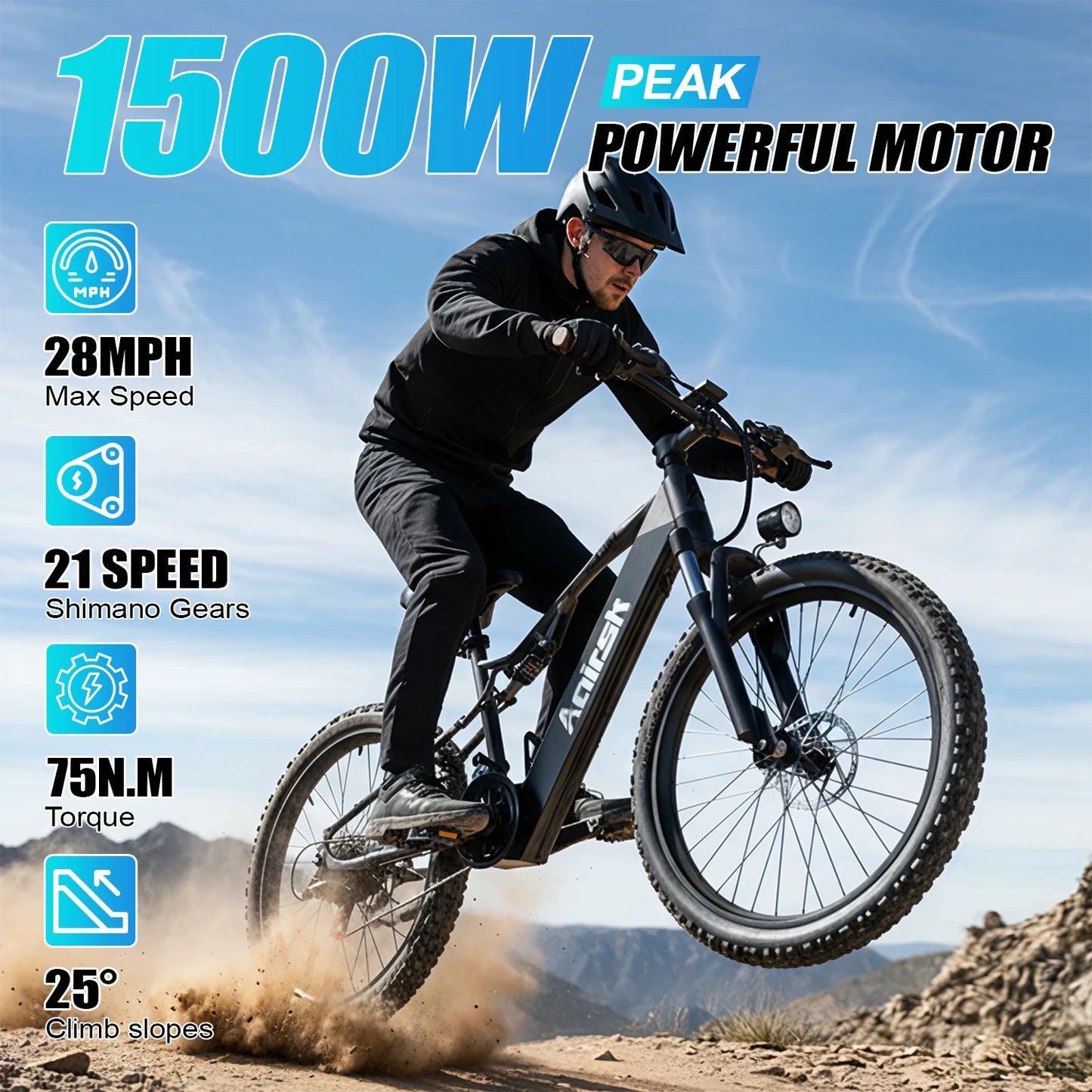 26" Electric Motorcycles E Bike For Adults, 1500W Peak Motor Ebike 28Mph 48V 20AH Adults Electric Mountain Dirt Bicycle