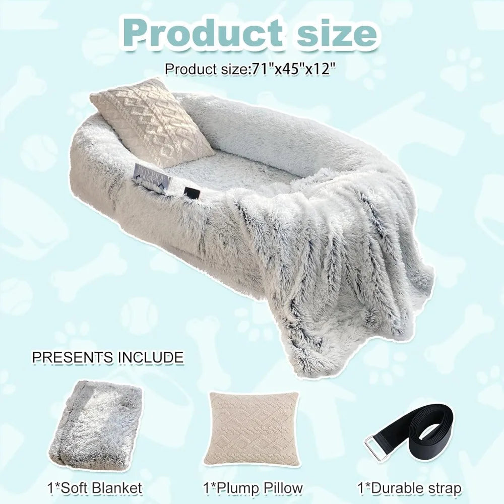 Human Dog Bed Fits You and Pets for People Doze Off, Washable Faux Fur Napping Orthopedic Dog Bed, Present Plump Pillow